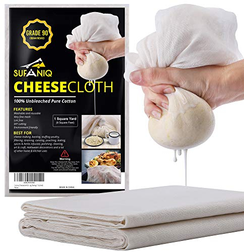Sufaniq Étamine de qualité 90 écru 100% en coton réutilisable, ultra fine pour filtrer, cuisiner, faire du fromage, de la pâtisserie