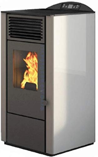 Estufa de pellets Lory 9 kW, blanca, desagüe trasero y superior, con mando a distancia