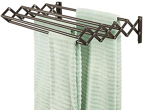GXFWJD Towel Rail Bathroom Or Kitchen Towel Bar 304 Stainless Steel Wall Mounted Rack Telescopic Folding 4 Rods Accordion Concealed Screws Design Wall-Mounted (Color : Silver, Size : 60cm)