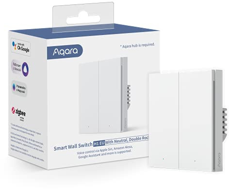 Aqara Smarter Lichtschalter H1 EU (mit Neutralleiter, Doppelwippe), Ausgestattet mit Zigbee 3.0, Aqara Hub, Fernbedienungsschalter, Kompatibel mit Alexa, HomeKit, Google Assistant, IFTTT, weiß