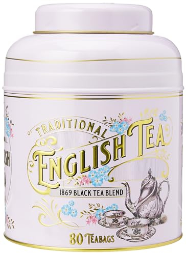 New English Teas Vintage Victorian Pink Tea Caddy with 80 English 1869 Blend Black Tea Teabags
