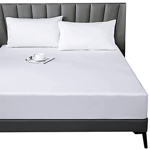 Lirex Fitted Sheets, 100 x 200 cm, 100% Cotton 300 Thread Count Soft Breathable Fitted Sheets, White