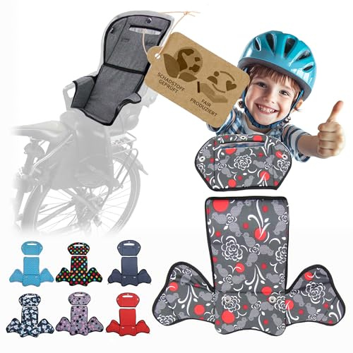 Ersatzbezug kompatibel mit Römer Kinderfahrradsitz – Weiches Ersatzpolster für Fahrradsitz Kinder – Sitzbezug, waschbar bei 30°C – Komfort Polster für Kinder Fahrradsit MOD 4 (grau rot Vögel)