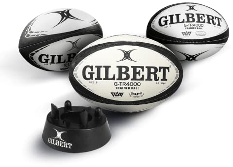 Gilbert G-TR4000 Black Rugby Training Ball Size 5 Set of 3 + Kicking Tee