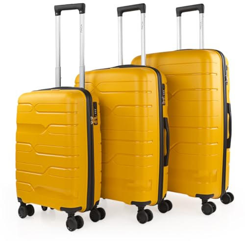 ITACA - Juego Maletas - Juego de Maletas de Viaje - Juego Maletas de Viaje de Material Super Resistente. Set Maletas de Viaje Candado con Combinación TSA 760300, Amarillo