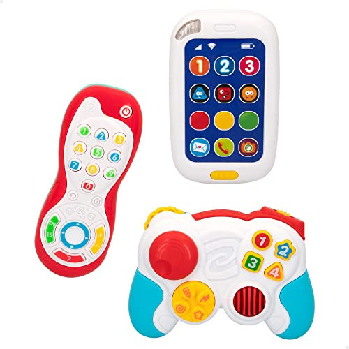 COLORBABY 46904, Set mandos y teléfono de juguete para bebés, Mando a distancia, Consola y móvil bebé con luz y sonido para niños, Control remoto, Pilas incluidas, Juguetes y regalos infantiles