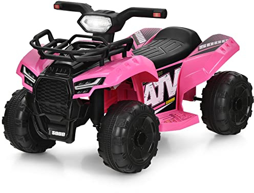 COSTWAY 6V Elektro Kinderquad mit Stauraum, Mini Elektroquad mit Musik, Hupe und LED Scheinwerfer, Kinder Quad 2 km/h, für Kleinkinder ab 18 Monaten (Rosa)