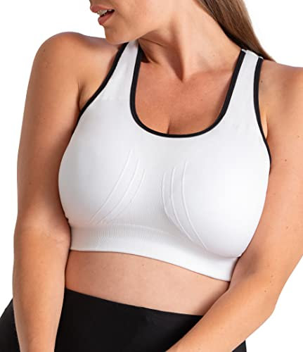 SHAPERMINT Sports Bras for Women - Workout Bras for Women, Plus Size Sports Bra, High Support, White With Black Trim, 3X-Large