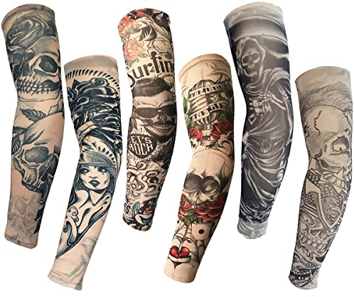Taozoey Tattoo Ärmel, 6 Stück Tattoo Armstrumpf, Fake Tattoo Sleeves Cover, Unisex Nylon Tattoo Arm Stockings Geeignet für Fasching, Party und Sommerlichen Outdoor Radsport Sonnenschutz