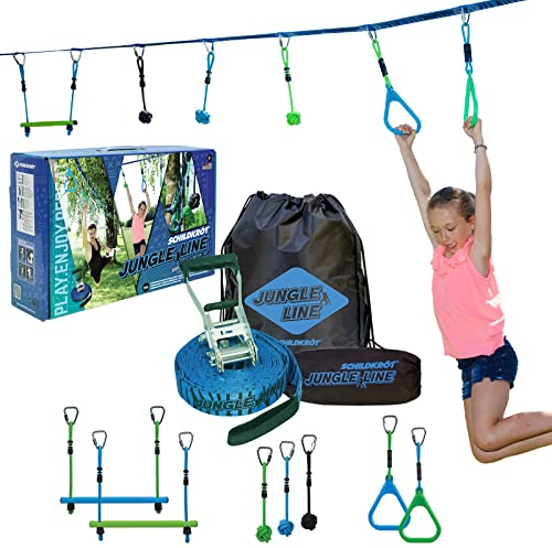 Schildkröt Jungle Line Hangelparcours Set für Kinder und Erwachsene, 11 Meter, Outdoor Ninja Parcours, 7 robuste Hindernisse