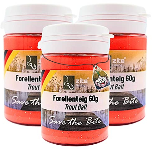 Zite Fishing Forellenteig-Set mit Knoblauch-Aroma 60g – Fängige Forellenpaste Schwimmend als Forellenköder Neuheiten – Trout Bait Teigköder in knalligen Neonfarben mit Glitter - 3 Stück Forellen Köder