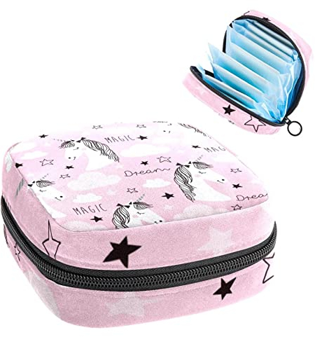 Einhorn-Pink, tragbar, Tampon-Aufbewahrungstasche, Tampon-Halter für Geldbörse, femininer Produkt-Organizer, Mehrfarbig, 4.7x6.6x6.6 in/12x17x17 cm
