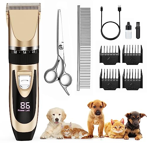 Sjpzwcrl Hundeschermaschine Profi Schermaschine Hund Katze, Wiederaufladbarer Kabelloser Tierhaarschneidemaschine Elektrische Hundetrimmer Kit mit LCD-Display für Hund Katze Haustier