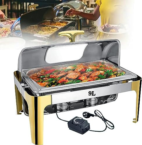 FLTRGO Chafing Dish Buffet, Servidor Calienta-Platos de Buffet de Acero Inoxidable para Partido Hotel, Chafing Dish Electrico con Tapa Visible para Comercial y Domestico