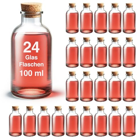 casavetro 24 x 100 ml kleine Glasflaschen 10 cm hoch, kleine Flasche mit Korken Tisch-deko, Fläschchen für Hochzeit Set Gast-Geschenke