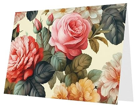 OUSIKA Vintage Floral1 Blanko-Grußkarten mit weißen Umschlägen, 10,2 x 15,2 cm, Dankeskarten für alle Anlässe, Weihnachten, Urlaub, Hochzeit, Geburtstag