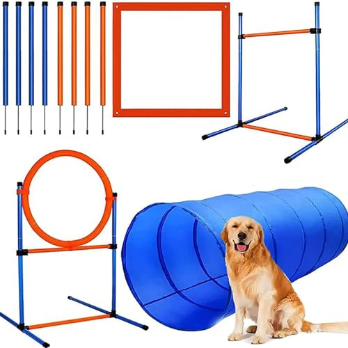 Hunde-Agility-Trainingsausrüstung, Hunde-Hindernisparcours-Trainings-Starter-Set, Haustier-Outdoor-Spiel Mit Tunnel, Agility-Hürde, Webstangen, Sprungring, Pausenbox
