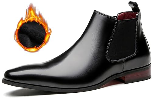 QAXZESA Bottes Chelsea en cuir pour hommes, bottines à enfiler, bottines classiques de travail de mariage pour homme,Black Thick-41