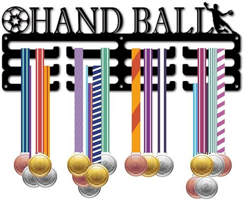 CREATCABIN Perchas Medallas Balonmano,Soporte Medallas,Estante Deportivo de Metal Colgar Premios de Atleta,Soporte de Pared de Hierro,Decoración para Correr,Natación,Fútbol,Negro,40x15cm