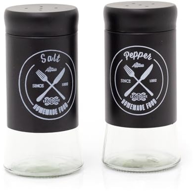 Vintage Style Glass Salt & Pepper Set | Retro Salt and Pepper Pots Salt and Pepper Shakers | 2 Piece Black Cruet Set Salt and Pepper