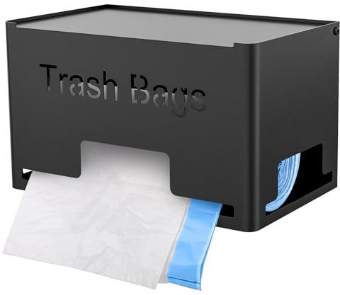 STWWO Large Trash Bag Holder Dispenser, Metal Garbage Bag Dispenser Roll Holder, Kitchen Trash Storage Organizer for Under Sink, Wall Mounted or Freestanding, Black