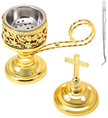 Yawlsow Incense Burner, Frankincense Charcoal Incense Stand, Bakhoor Incense Burner Holder, Ideal for Aromatherapy, Yoga and Spa, Home and Christian Church Censer, (Gold)
