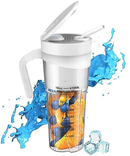 Carziyer 470ML Mini Blender Smoothie, Blender Mixeur, MéLangeur à Smoothie Portable, Mixeur Presse-Agrumes éLectrique, 4000mAh Mixeur Smoothie, Tasse à Jus Rechargeable USB Multifonctionnelle (Blanc)