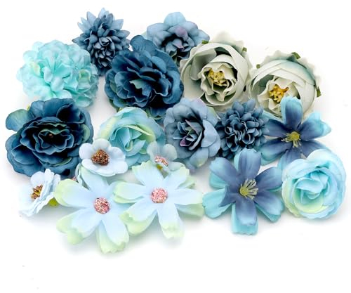 TNSLAND 20 künstliche Blumen, Deko mit Blumenstiel, kleine künstliche Blume, künstliche Blumen, für Diademe, Dekoration, Hochzeit, Handwerk, Partydekoration, Blau