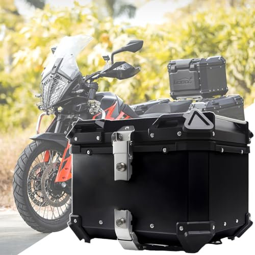 Topcase Motorrad, Wasserdicht Aluminium Topcase für Roller, Motorradkoffer mit Sicherheitsschloss, Schnellspannbasis und Rückenlehne, für Helmgepäck Aufbewahren (Black,45L)