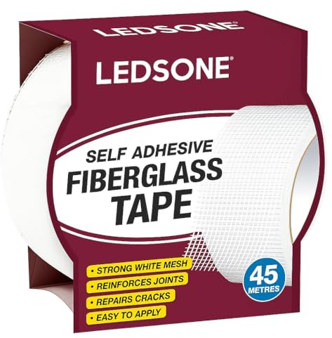 LEDSone Fiberglass Mesh Tape 50mmx45m Self Adhesive Drywall Heavy Duty | Self-adhesive fiberglass mesh | High strength joint reinforcement | For drywall crack repair | Mold resistant durable finish