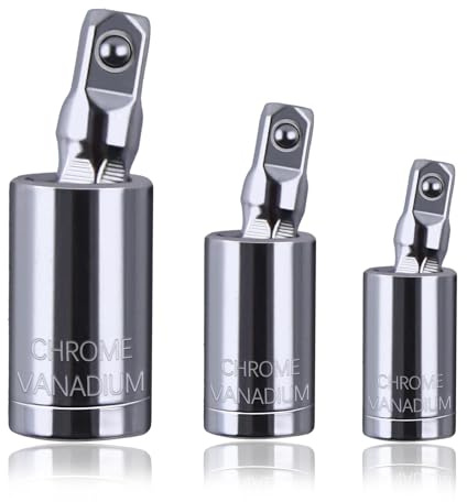 LEONTOOL Juego de 3 llaves de vaso universales de 0,6 cm, 1 cm y 1,3 cm | Impact - Adaptador universal de zócalo, acero CR-V, rotación de 360 grados, para mantenimiento de automóviles y llaves
