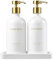 Janxin Botella Cristal 500ml, Botes Champu Rellenables Ducha, Botes Champu Rellenables Ducha, con Plato De Cerámica, Apto para Gel De Ducha, Champú(Botella Blanca + Cabeza Dorada)