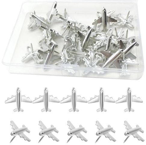 30 Stück Kork Push Pins, Flugzeug Pushpin, Map Pins Anstecknadeln, Silber | Pinnwand Karte Markierung, Push Pinnwandnadeln, Mit Aufbewahrungsbox, Für Karte, Fotos Wand, Kork Bretter, Anschlagbrett