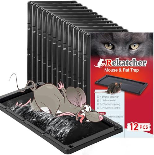 Rekatcher Piege a Souris 12 Pièces Colle Souris, Tapis De Colle Anti - Souris pour Piège à Souris Plaque Adhésive Imperméable à l'eau, Produit Piege a Rat Efficace, pour Cuisine Chambre Balcon