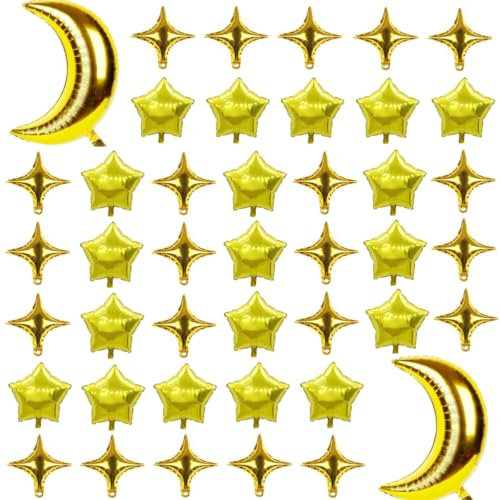 42 pcs Moon Star Balloon 36 inch Big Moon Balloon Foil Star Balloon for Moon Party Baby Shower Decoration (gold)