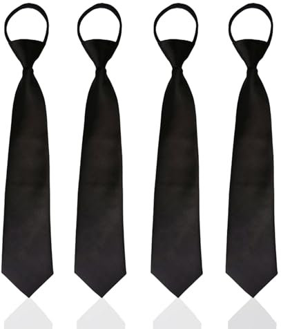 DINGFENG 4 Stück Herren Krawatte Set, Verstellbarer Reißverschluss Krawatte, Krawatten für Men in Schwarz Kostüm, Krawatte Vorgebunden Krawatten Hochzeit Schlips im Satin Finish für Trauerkrawatte
