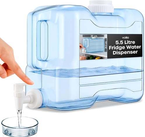 Volila Modern 5.5L Slim Fridge Water Dispenser with Tap for Water, Juice and Other Cold Drinks - Transparent PETG Material, Ideal for Fridge, Travel, Camping, Picnic and Outdoor Events