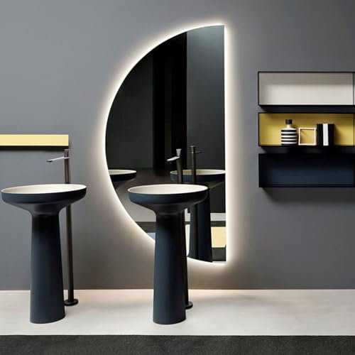 Mirocrafta Specchio da Bagno Intelligente a Mezzaluna Specchio da Parete Semicircolare con Taglio Sinistro/Destro con Illuminazione 3 Colori Dimmerabile Anti-nebbia e Antideflagrante per la Decorazion