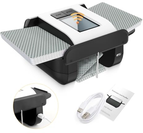 TGHongKy Kartenmischmaschine Elektrische für 1-2 Deck Automatischer Kartenmischer Aufladbarer Karten Mischgerät Elektrischer Kartenmischer für Poker UNO Blackjack Skip-BO Verschiedene Kartengrößen