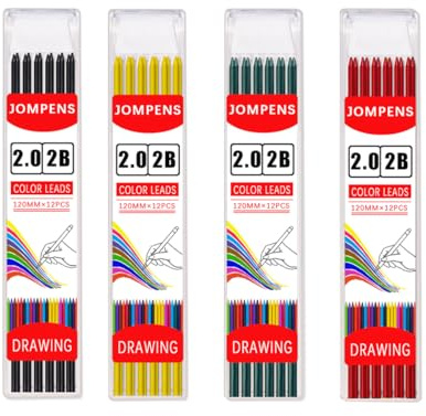 MROOFUL 48 Stück Bleistiftminen, 2,0 mm Bleistiftminen für Tischlermarkierstifte, solider Tieflochbleistift für Architektenbau, Tischlerbleistift-Ersatz (1 Schwarz + 1 Gelb + 1 Grün + 1 Rot)