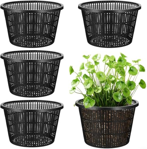 BlissfulAbode 5-teiliges Set große Wasserpflanzen-Netztöpfe, 21,1 cm, Kunststoff-Blumenkorb für Teichpflanzen, Hydrokultur-System