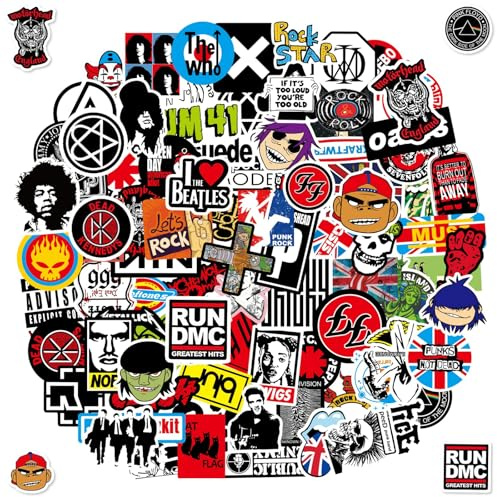 100 adesivi Rock Band Punk Classic Rock - Cool Metal Punk per chitarra, computer portatile, valigia, casco, moto, skateboard, snowboard, bicicletta