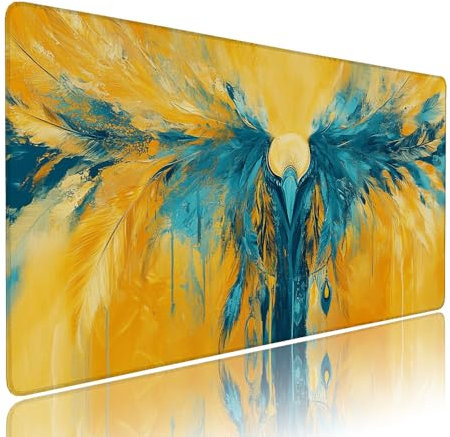 Alfombrilla de Mouse para Juegos, Giallo, XXL, Antideslizante, Impermeable, Diseño de Piuma, Extendido, Grande, 1200x600x3mm, para PC, Laptop, Ufficio, Famiglia d-641