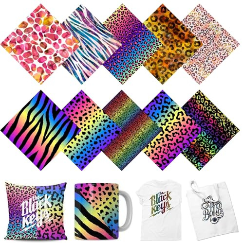 TriUnytion Infusible Transfer Ink Sheets, 10 Stück/Set Vorgefärbtes Sublimationspapier 30,5 x 30,5 cm Unschmelzbare Tintenblätter Transferpapier für T-Shirt, Tasse, Untersetzer (Leopard)