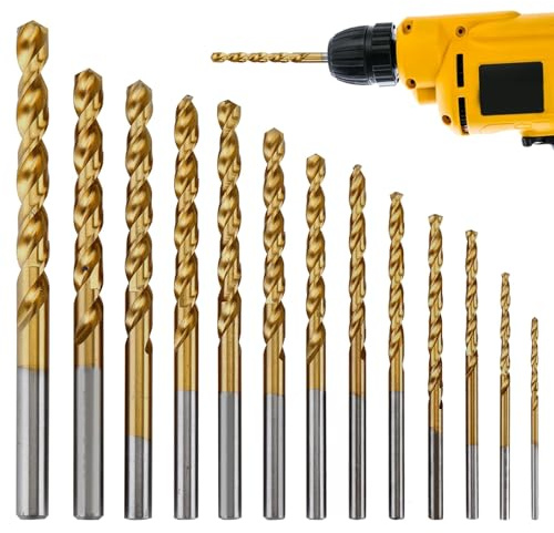13PCS Metal Drill Bit Sets,Drill Bits for Hard Steel, Drill Bit Set for Drilling Wood, Metal & Plastic（Gold）