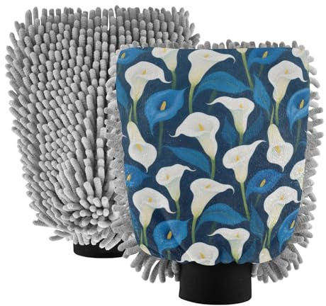 Guanto da lavaggio auto bianco e blu con calle, antigraffio, guanto sicuro per pulire l'auto