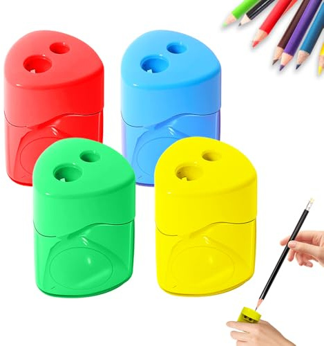 Anspitzer mit Behälter Klein, Bleistiftspitzer Dosenspitzer Dicke und dünne Stifte für Schule Büro, 4 Farben (#A-4pcs)