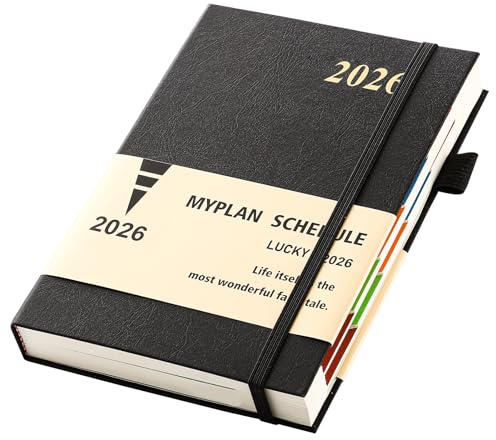 Donfulfip Agenda 2026 A5 un día por página, planificador anual completo de página al día, agenda académica 2026 de enero a diciembre, planificador diario y mensual con lazo para bolígrafo, pestañas
