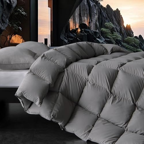 Down Fibers Comforter Oversize King Size -Ultra Soft Comforter High Fill Power,Hotel Collection Fully Duvet Insert with Corner Tabs,Expert-Crafted Even Loft(Grey,120x98)