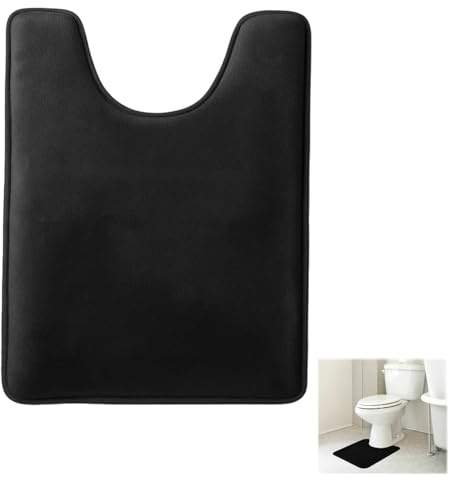 QhgPnt Toilet Mat, Toilet Mats Pedestal Only, Black Coral Fleece Pedestal Mat for Toilet, U-shape Thick Machine Washable Quick Dry Toilet Rug, Non-Slip Absorbent Bathroom Mat